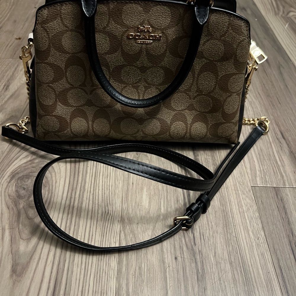Coach Brown and Black Satchel with Signature Monogram